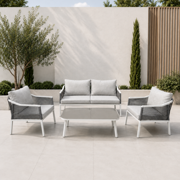 LIVING DE TERRAZA DE 4 PIEZAS EN ALUMINIO CUERDA HORIZONTAL
