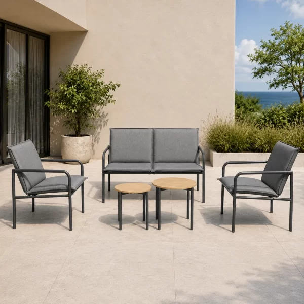 Living de terraza de 5 piezas con 2 mesas auxiliares