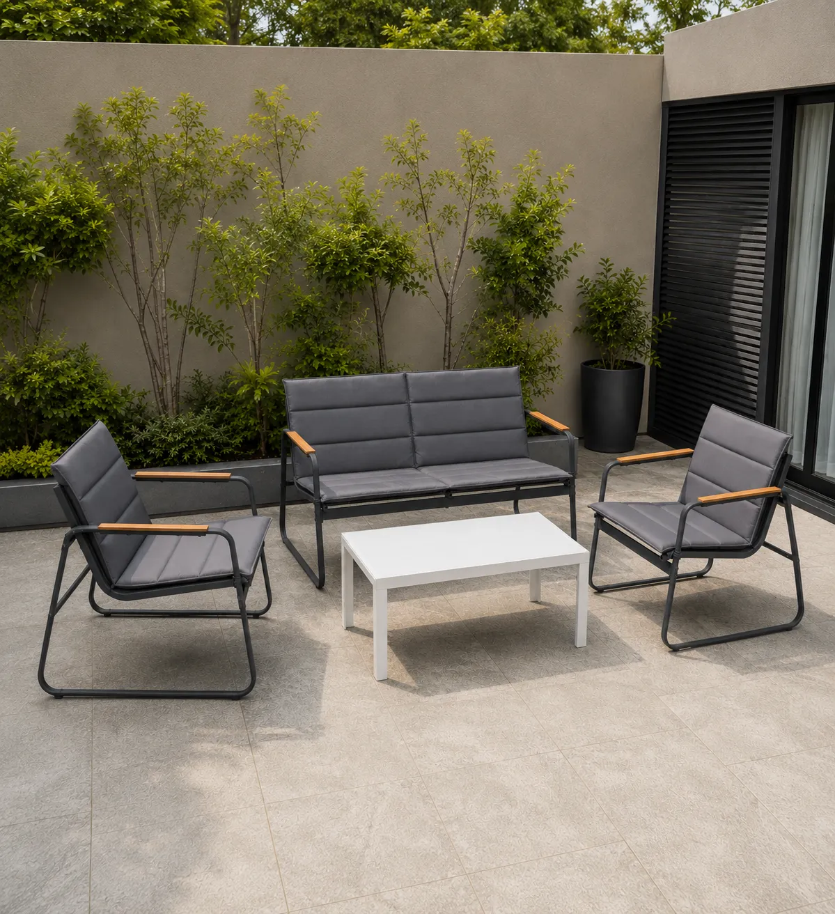 Living de terraza de 4 piezas en textilene